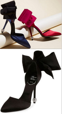 Satin Bow D'Orsay Crystal Sphere Pump - (Rose Red or Black) - DESIGNER INSPIRED FASHIONS