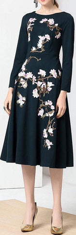 Floral Embroidered A-Line Midi Dress