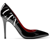 VLTN Logo Print Patent Leather Pumps