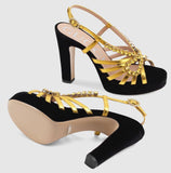 Velvet and Leather Sandal with Crystals