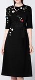 Half-Sleeve Embellished Dress - Black - DESIGNER INSPIRED FASHIONS