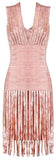 Fringe-Trimmed Bandage Dress - Gold, Peach or Khaki - DESIGNER INSPIRED FASHIONS