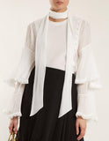 Bell-Sleeved Tie-Neck Blouse