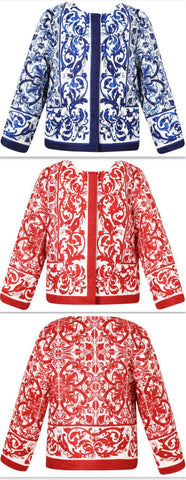 'Majolica' Tile Printed Jacket - Blue or Red - DESIGNER INSPIRED FASHIONS