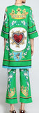 Heart & Crown Print Top & Cropped Pant Set
