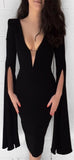 'Paige' Open V Sleeve Dress, Black - DESIGNER INSPIRED FASHIONS