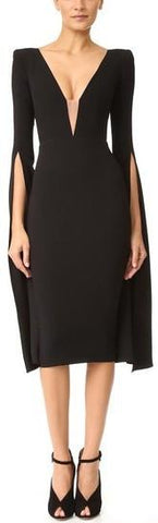 'Paige' Open V Sleeve Dress, Black - DESIGNER INSPIRED FASHIONS