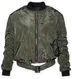 Star-Embroidered Cropped Bomber Jacket