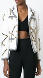 Chain Embellished Jacket & Skirt Set, White