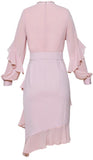 Embellished-Collar Asymmetrical Ruffle Dress