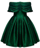 Off-the-Shoulder Emerald Green Satin Dress - DESIGNER INSPIRED FASHIONS