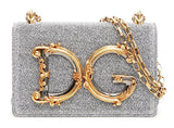 Crossbody Lurex Metallic Shoulder Bag with Chain Strap -Silver or Gold