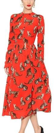 'Zambia' Cat Printed Dress in Red - DESIGNER INSPIRED FASHIONS