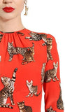 'Zambia' Cat Printed Dress in Red - DESIGNER INSPIRED FASHIONS