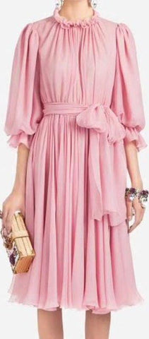 Pleat Chiffon Midi Dress