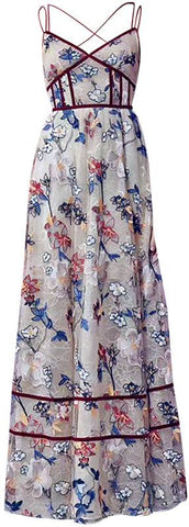 Floral Lace and Cotton Blend Velvet-Paneled Maxi Dress