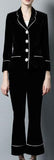Black Velvet Crystal Button Embellished Blazer with Matching Cropped Pants - DESIGNER INSPIRED FASHIONS
