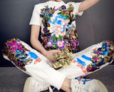 Embellished T-Shirt & Elasticated Pant Set - ( Pink, Red, White, Black) - DESIGNER INSPIRED FASHIONS