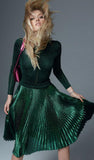 Metallic Knit Stretch Sweater & Long Pleated Skirt in Green or Wine Red - DESIGNER INSPIRED FASHIONS