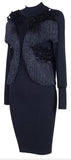 Black Embellished Fringed Knit Dress