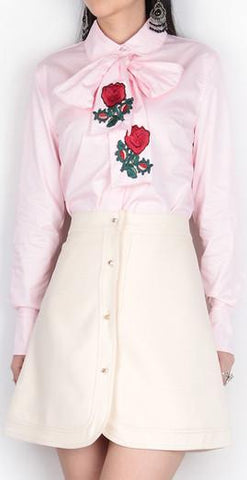 Embroidered Bow-Tie Blouse & Embellished Skirt Set - DESIGNER INSPIRED FASHIONS
