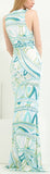 Geometric Printed Deep V-Neck Sleeveless Long Jersey Silk Maxi Dress - DESIGNER INSPIRED FASHIONS
