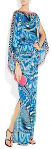 Long Printed Dress in Blue - DESIGNER INSPIRED FASHIONS