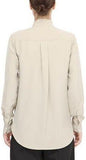 Long Sleeve Pleat Silk Blouse with Top Button Closure - DESIGNER INSPIRED FASHIONS