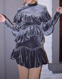 Ruffled Velvet Mini Dress - DESIGNER INSPIRED FASHIONS