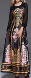 Long Print A-Line Gown - Black - DESIGNER INSPIRED FASHIONS