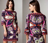 Multicolored 3-D Floral Print Jersey Silk Dress - DESIGNER INSPIRED FASHIONS