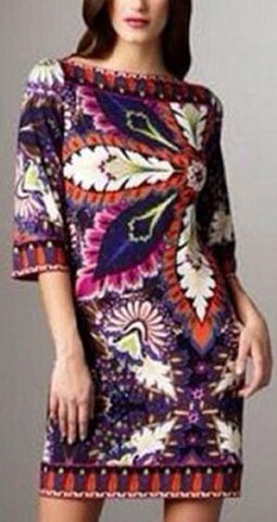 Multicolored 3-D Floral Print Jersey Silk Dress - DESIGNER INSPIRED FASHIONS
