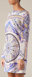 Purple Printed Long-Sleeve Jersey Silk Mini Dress - DESIGNER INSPIRED FASHIONS
