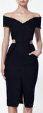 Black Off-The-Shoulder Frayed Cut-Out Dress