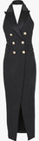 Black Double-Breasted Sleeveless Waistcoat Dress - DESIGNER INSPIRED FASHIONS