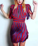 Fringed Striped Mini Dress - DESIGNER INSPIRED FASHIONS