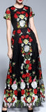Floral Embroidered Long Black Tulle Dress