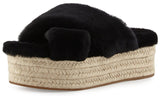 Fur Criss-Cross Platform Espadrille Sandals - Black - DESIGNER INSPIRED FASHIONS