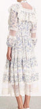 Lace-Trimmed Floral Print Dress