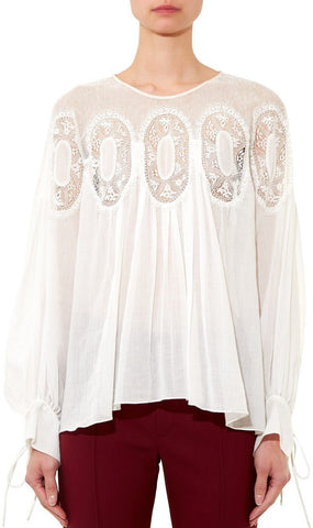 Lace-Trimmed Cotton Voile Blouse-White - DESIGNER INSPIRED FASHIONS