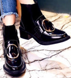 Black Patent Leather Metal-Ring Ankle Boots - DESIGNER INSPIRED FASHIONS