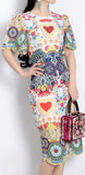 Embroidered Multi Colored Scalloped-Trim Dress