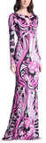 Long Printed Silk Gown in Purple - DESIGNER INSPIRED FASHIONS