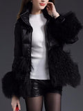 Short Puffer Down Coat with Sheep Wool/Fur, Black
