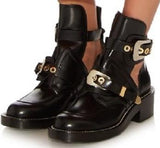 'Ceinture' Black Cut-Out Leather Ankle Boots - Black - DESIGNER INSPIRED FASHIONS