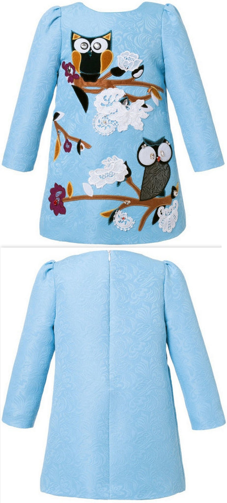 Owl-Embellished Jacquard Dress - DESIGNER INSPIRED FASHIONS