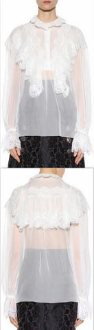 Ruffle Lace-Detail Silk Blouse - DESIGNER INSPIRED FASHIONS