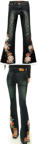 Beaded Floral Embroidered Flared Jeans - DESIGNER INSPIRED FASHIONS