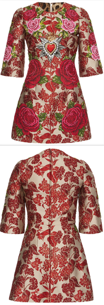 Embellished Heart & Floral-Appliques Mini Dress - DESIGNER INSPIRED FASHIONS