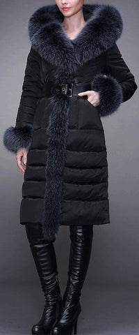Fur-Trim Paneled Puffer Coat